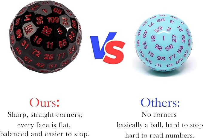 Upgraded 100 Sided Polyhedral Dice (D100), 50mm, Black/Red Font, Single Die, D&D Game Dice, Metal Storage Tin