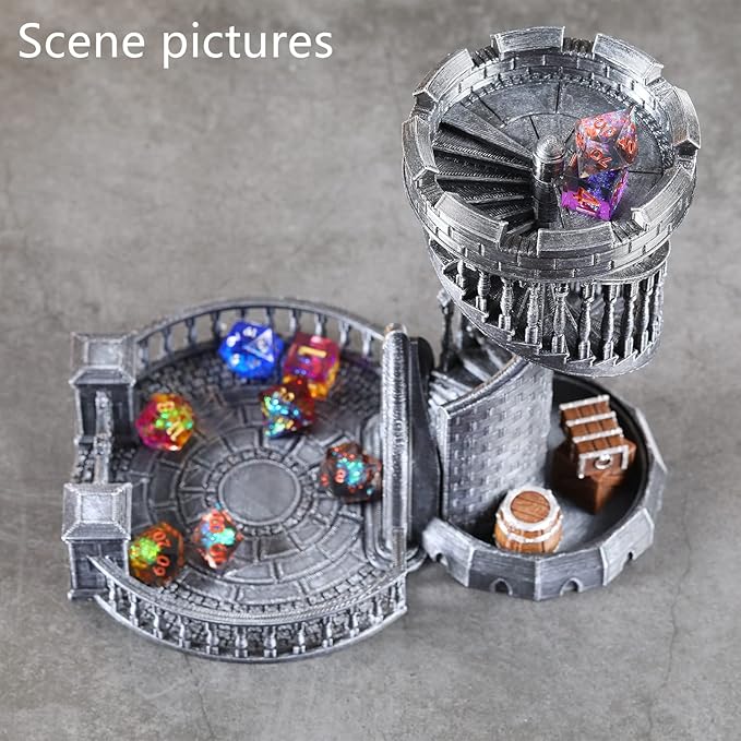 AUSPDICE DND Dice Tower - 36 Step Retro Color Tower for High Randomness in Table Games Like Dungeons and Dragons - Perfect Role Playing Game Gift (Ancient Silver Color)