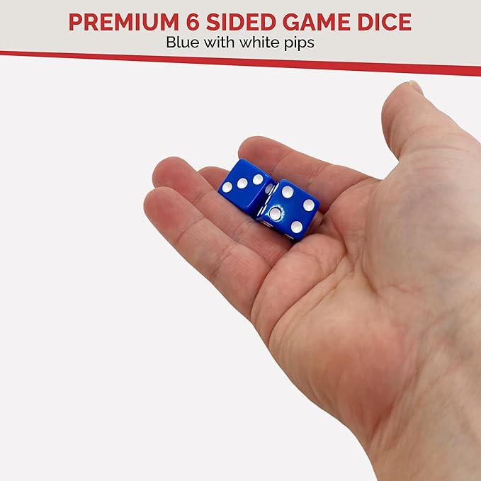 MR CHIPS D6 Standard 16 mm Opaque Dice with Pip Dots - 100 Pack - Blue