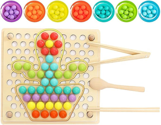 Toddler Montessori Rainbow Beads Learning Toys, Early Educational Preschool Toy-Wooden Peg Board Games and Puzzles for Kids,Stacking Counting Color Sorting Games, Great Gift for 3 4 5 Years Old