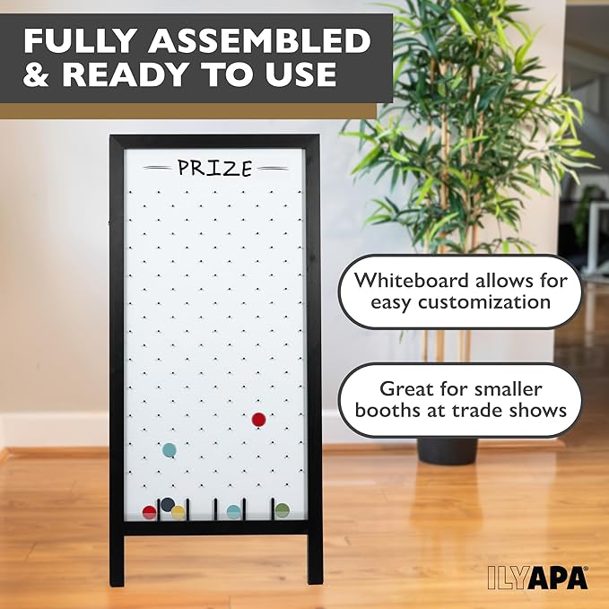 Ilyapa Extra Large Prize Drop Board Game - 28x57 Inch Portable Penny Drop Game for Events, Trade Show & Carnival - Includes 20 Coin Discs, Double Sided Wooden A-Frame Whiteboard Sign, Eraser