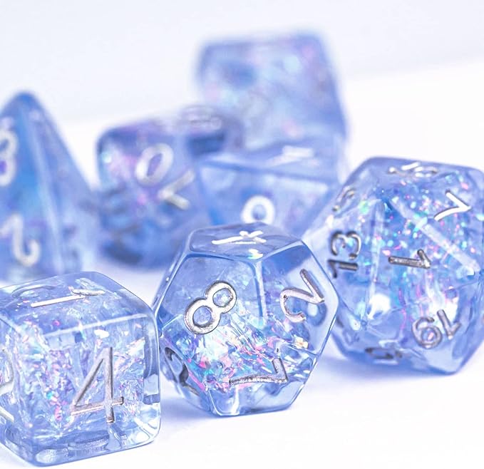 UDIXI Polyhedral DND Dice Set, 7die D&D Dice for Dungeons and Dragons, DND Dice for Pathfinder,Board Games (Blue with Silver Numbers)