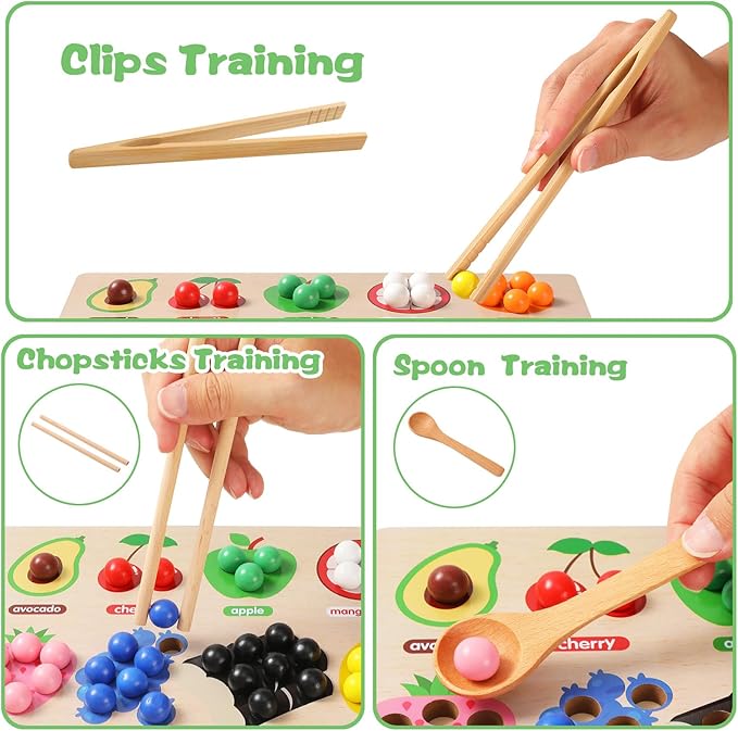 Wooden Board Rainbow Beads Sorting Stacking Counting Games, Toddler Montessori Matching Color Toys Preschool Learning Educational Toys for 3 4 5 Years Old Boys Girls