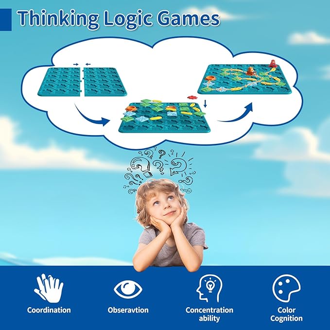 Kids Board Games Learning Toys, STEM Educational Logic Kits with 200+ Challenges & 4 Difficulty Levels, Brain Puzzles Maze Games for Boys Girls Ages 3-10 Birthday Gifts