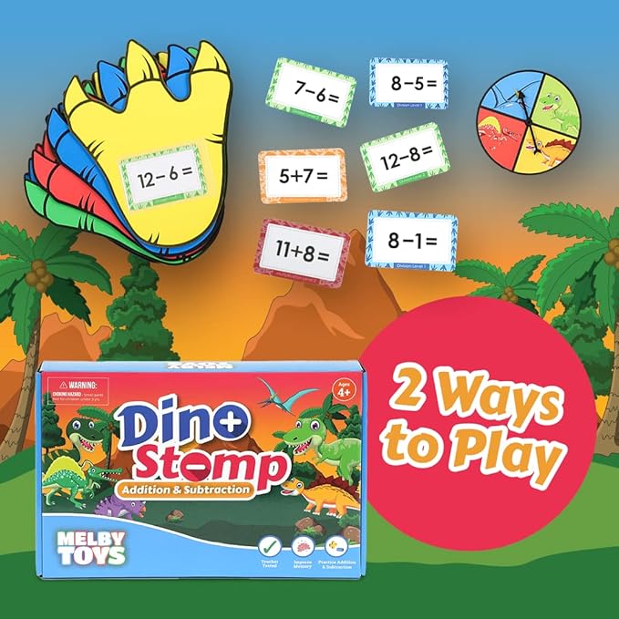 Dino Stomp Math Games for Kindergarten - Subtraction & Addition Flashcards for Kids 5-7