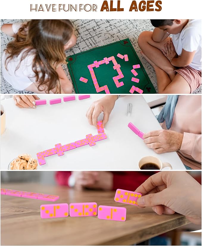 KAILE Pocket Domino Set – Mini Pink Dominoes with Gift Box & Ribbon, Bright Colors, Travel-Friendly Game for Kids & Adults, Idea, Portable Double-Six Set
