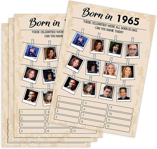 60th Birthday Party Games, Born in 1965 Games, Birthday Party Supplies for Adults, Fun 1965s Party Game，Pack of 30 Cards