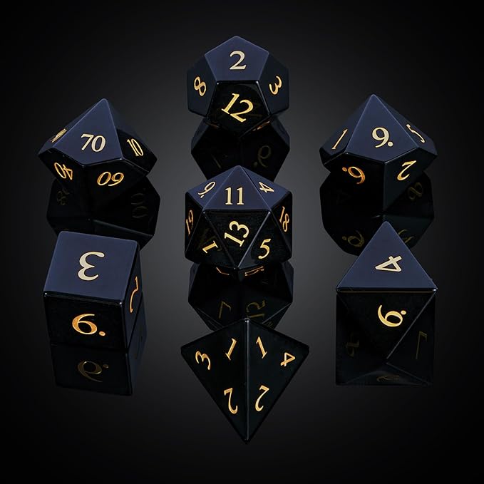 UDIXI Stone DND Dice Set, 7PCS Gemstone Dice Natural Stone Dice Set with Gift Case for Dungeons and Dragons Role Playing Game and Tabletop Games (Obsidian)