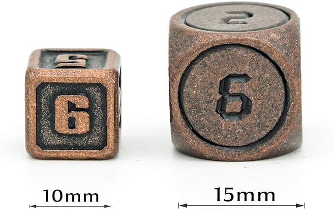 UDIXI 10mm Mini Metal DND Dice Set 7-Die Polyhedral RPG Dice for D&D Dungeons and Dragons Role Playing Game. (Bronze)