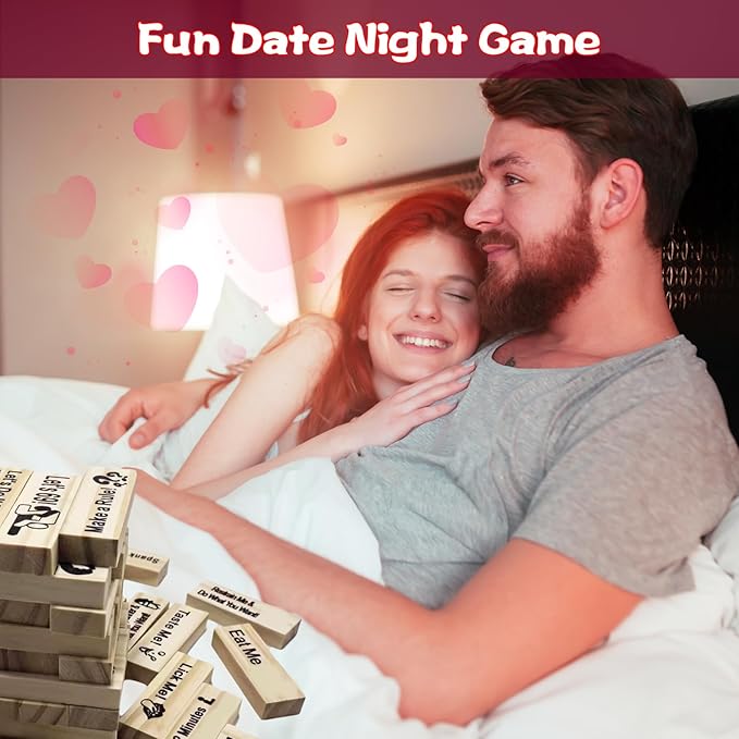 48 Pcs Naughty Block Tower Game, Date Night Ideas, Valentine's Day Tumbling Tower Blocks and Night Party Games
