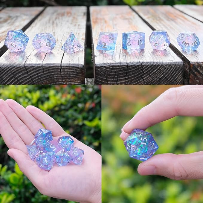 DND Dice Set Resin Sharp Edge Dice Set Handmade 7pcs Polyhedral Dice Set DND RPG MTG Role Playing Game Dice Set D&D Dice with Gift Case for DND Dungeons and Dragon (Violet)