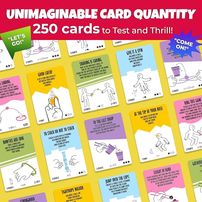 QUOKKA Family Game for Kids and Adults - 250 Unique Cards with Fun and Challenge Tasks Perfect for Game Nights, Party, TeamBuilding - Includes Reusable Props, Special Dice, Interactive Gameplay