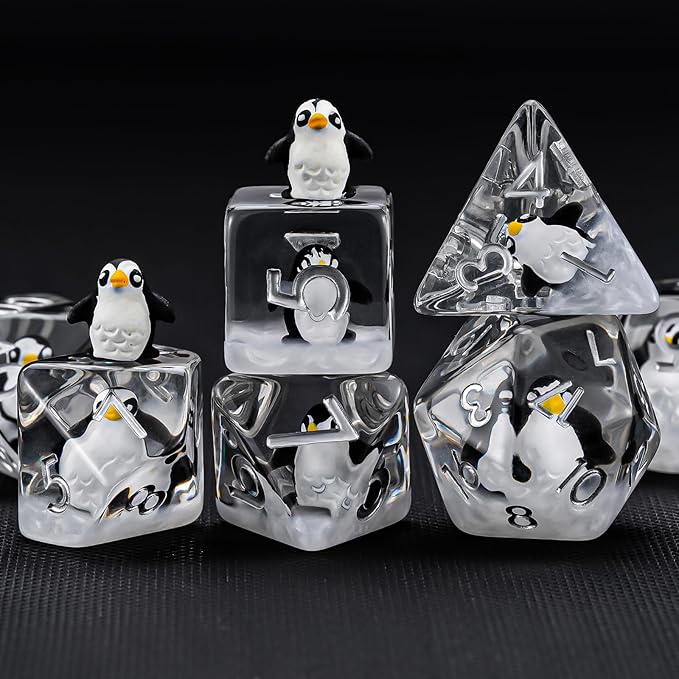 Penguin Resin D&D Dice Set, 7-Piece Polyhedral Dice (D4, D6, D8, D10, D12, D20, D%) Dungeons and Dragons Dice Set