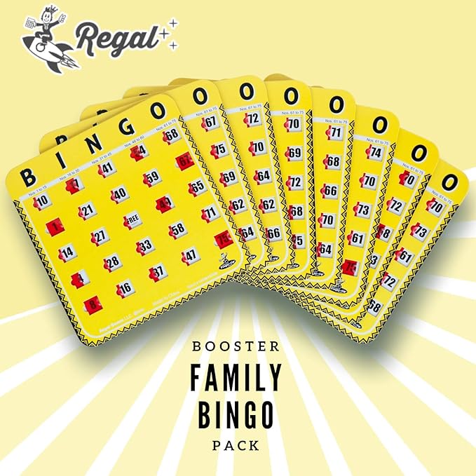 Regal Bingo Bulk Bingo Cards with Sliding Windows - Reusable Large Print Bingo Game Cards for Adults Large Group - 8 Pack, Yellow