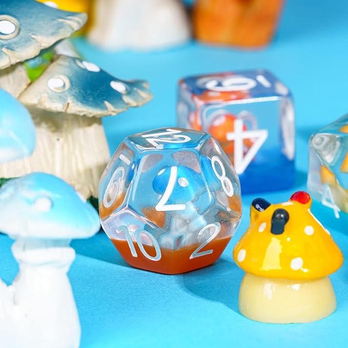 UDIXI 7-Die Mushroom D&D Dice Set, Resin DND Dice Set RPG Polyhedral Dice for Dungeons and Dragons Role Playing Games and Other Tabletop Games (Colorful)