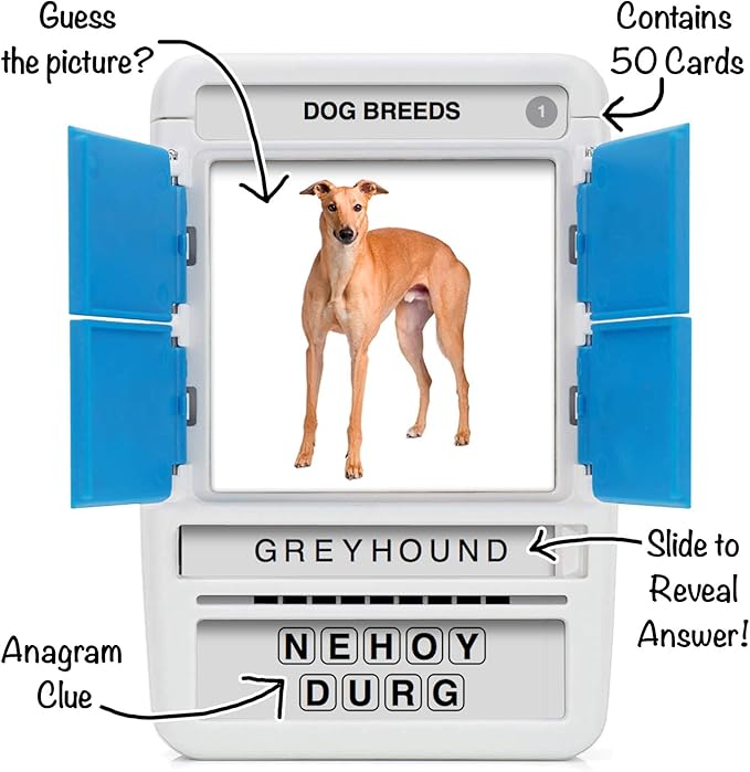 100 PICS Dogs Travel Game | Learn 100 Dog Breeds Flash Cards with Slide Reveal Case | Card Game, Gift, Stocking Stuffer | for Kids and Adults | Ages 6+