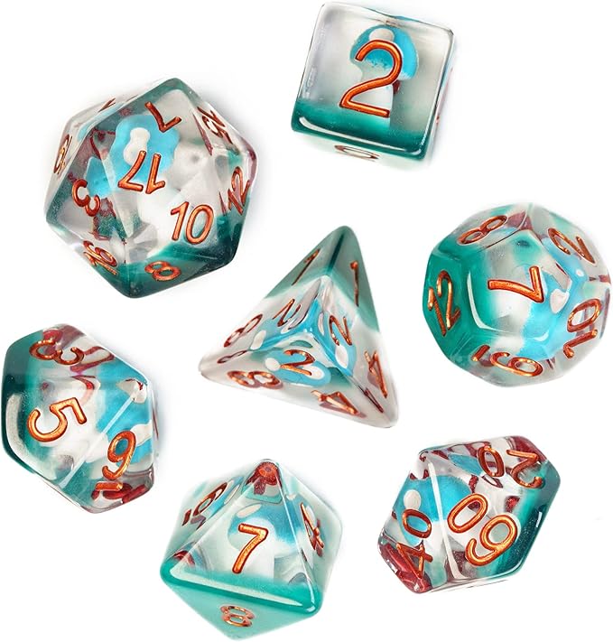 UDIXI 7PCS DND Dice Set, Polyhedral Dice Set D&D Filled with Blue Mushroom, for Dungeons and Dragons Role Playing Games Tabletop Games
