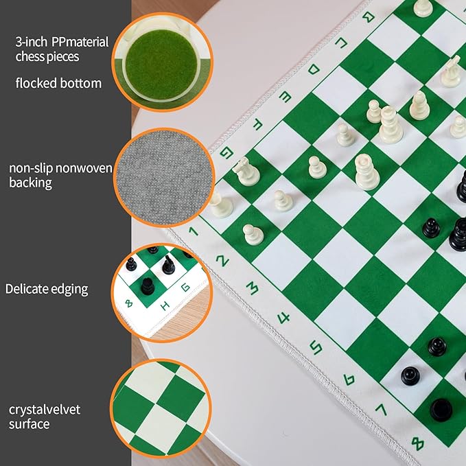 Professional Tournament Chess Set with Red and White Board 19.7 * 19.7, Green and White Pieces, Standard Size, Classic Strategy Game