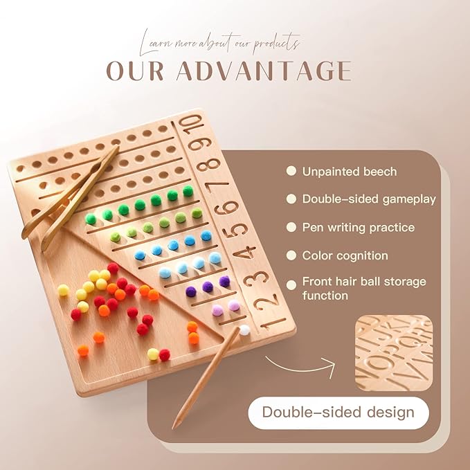 bopoobo Wooden Double-Sided Bead Board with Wooden Alphabet Tracing Board Montessori Color Sorting Toy Math Counting Game for Kids Letter Tracing for Kids Ages 3-5 - Learn to Write