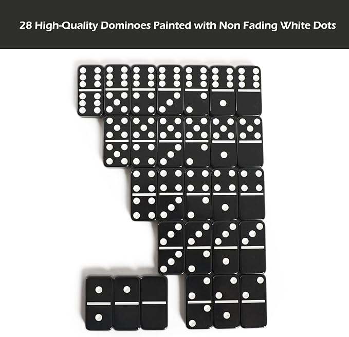 Dominoes Set for Adults, Double Six Domino & Tile Games, Domino Set with 28 Large Tiles & Portable Bag, for Classic Family/Travel Board Game (2-4 Players)