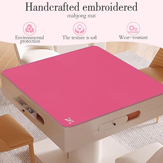 Mahjong Mat | Neoprene Anti-Slip Noise Reduction, Simple Design & Embroidery | 32.4x32.4 Inch Pink | Perfect for Mahjong, Board Games & Tile Games | Elegant Gift(Custom N Letter)