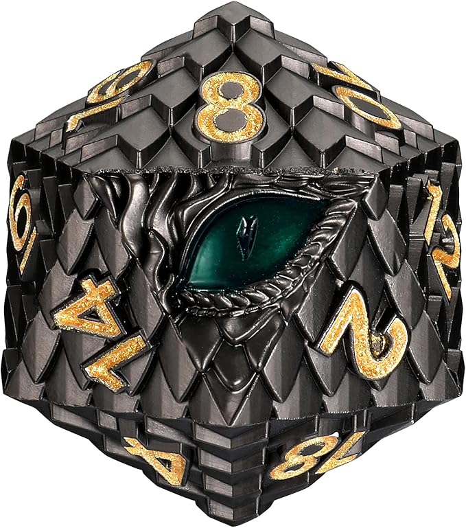 Dragon Eye Scale DND Metal Dice,33mm 20 Sided Giant D20, Large Polyhedral Dice, D&D Metal Dice Set for Dungeons and Dragons, RPG, MTG & Tabletop Games(Gray with Green Eye)