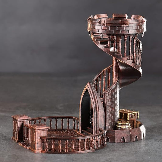 AUSPDICE DND Dice Rolling Tower Castle for D&D Dungeons and Dragons Role Playing Games Retro Themed (Red Copper Color)