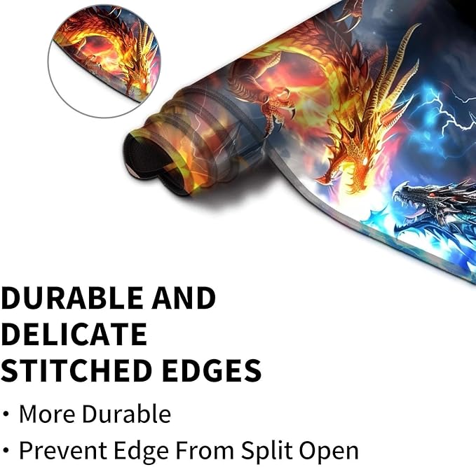 for MTG Playmat Trading Card Games, Non-Slip Rubber Smooth Surface with Stitched Edges, Durable Desk Pad for Card Games, Playmat Anime Playmat, Dragons Gather for Twin Dragon Battle