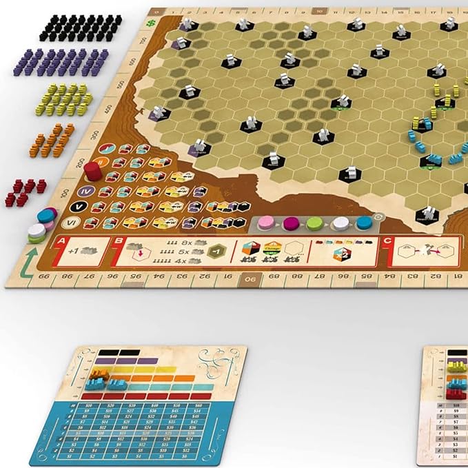 Ride The Rails, Core Strategy Board Game, 3 to 5 Players, 1 Page of Rules, Quick 60 Minute Play Time, Ages 14 and Up