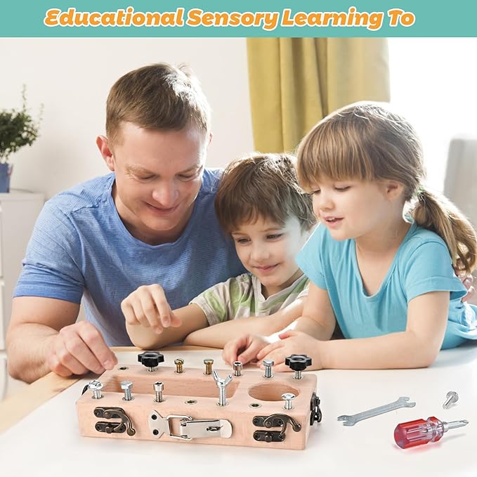 Montessori Screwdriver Board Set, Wooden Montessori Toys for 3 4 5 Year Old with Lock and Key Toy, Educational Sensory Learning Toy STEM Fine Motor Skills Toys