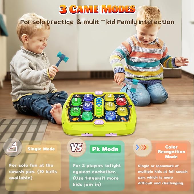 Whack Mole Game Toy for Toddler, Toys for 3 4 5 6+ Year Old Boys/Girls, Interactive Educational Pounding Toys with 2 Hammers, Music & Light, 3 Modes, Birthday Xmas Gifts for Boys Girls Kids Age 3+