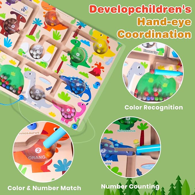 Magnetic Color and Number Maze, Montessori Toys for 3+ Year Old, Wooden Puzzle Activity Board, Toddler Counting Maze Toys for Boys Girls Preschooler 3 4 5 Years Old Gift