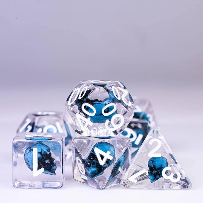 UDIXI 7PCS Polyhedral DND Dice Set, Skull d and d Dice Set for Dungeons and Dragons D&D and Other Tabletop Games (Blue Skull)