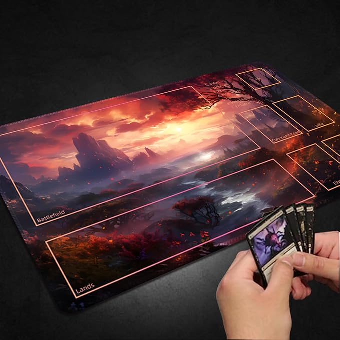 Playmat for MTG, with Free Storage Bags,Game Mat 24 x 14 inches, TCG and Board Game Mat for Cards,Mousepad Desk Mats (Mountain-Auxiliary Combat)