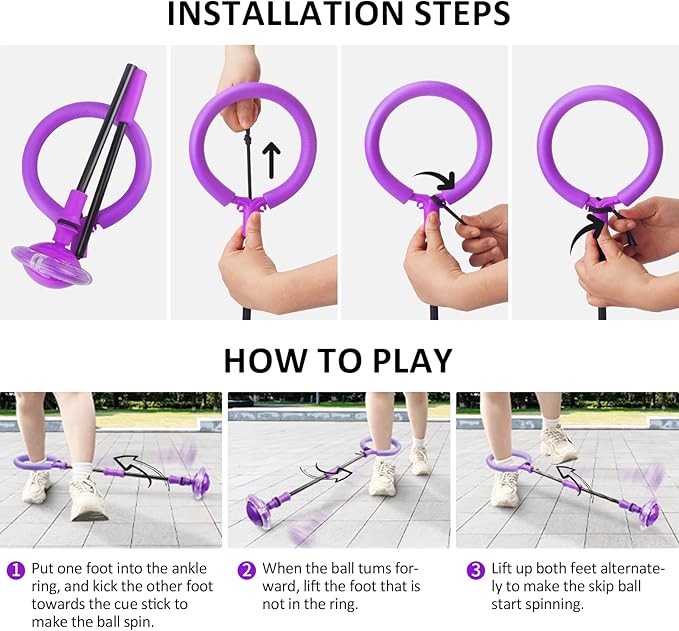 Blackma Ankle Skip Ball for Kids - Portable Foldable Colorful Flash Wheel Swing Ball, Outside Game Toys for Kids Indoor & Outdoor, Birthday Gift for Boys & Girls Age 5 6 7 8 9 10 Years Old (Purple)