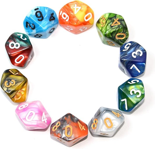 SmartDealsPro 10-Pack D4 D6 D8 D10 D12 Multi Colored Polyhedral Dice for for Dungeons and Dragons DND RPG MTG Table Games (Double Color, D10)