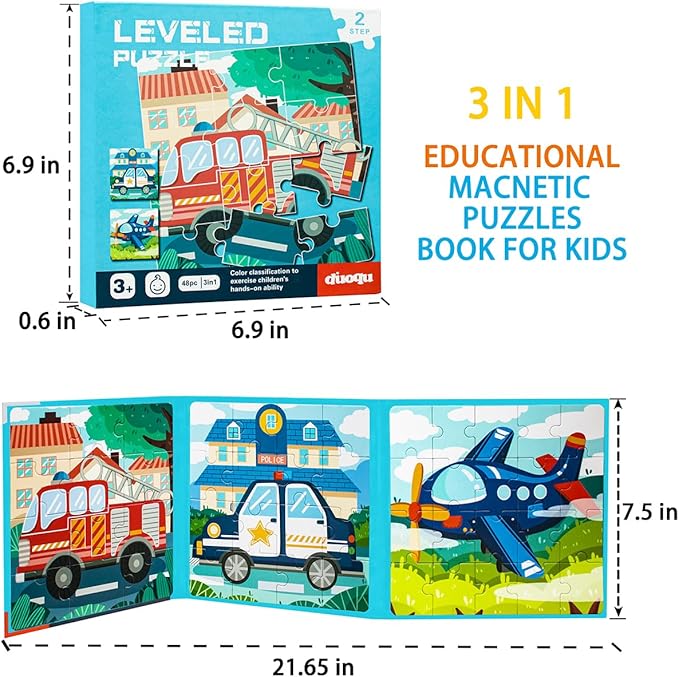 Magnetic Puzzles for Kids 2-4, Travel Puzzles Games for Kids Ages 3-5, Jigsaw Puzzle Book Activities Toy for Boys Girls Ages 3 4 5 in Car, Learning Magnet Toys for Road Trip (Airplane)