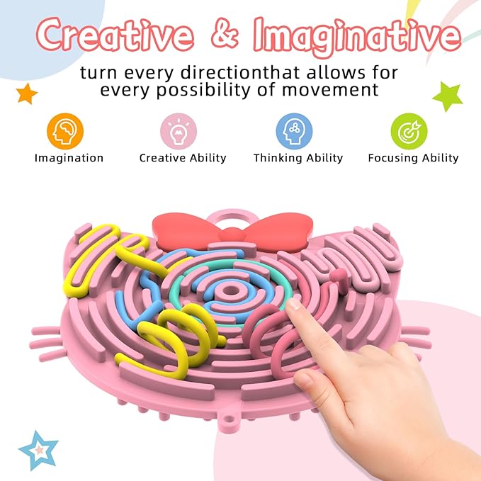 Silicone Sensory Activity Board,Double-Sided Busy Board for Fine Motor Skill,Fidget Toy for Calming, Stress, Anxiety, ADHD , Autism , Silent, No Mess , Kids 3+ & Adults(Cat,Pink)