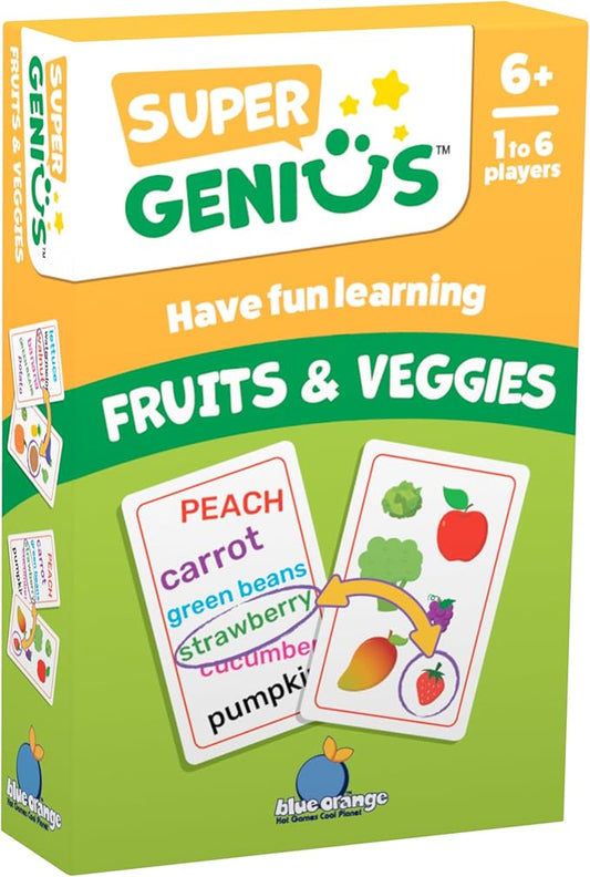 Super Genius Fruits & Veggies - Tabletop Card Game, Fun Flash Card Concentration Matching Game for Kids, Ages 6+, 1-6 Players, Teacher Approved, Learn About Nutritious Foods, by Blue Orange Games