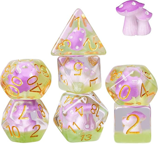 UDIXI Mushroom DND Dice Set, 7 Piece D&D Polyhedral RPG Dice for Dungeons and Dragons Role Playing Game and Other Tabletop Games (Purple)