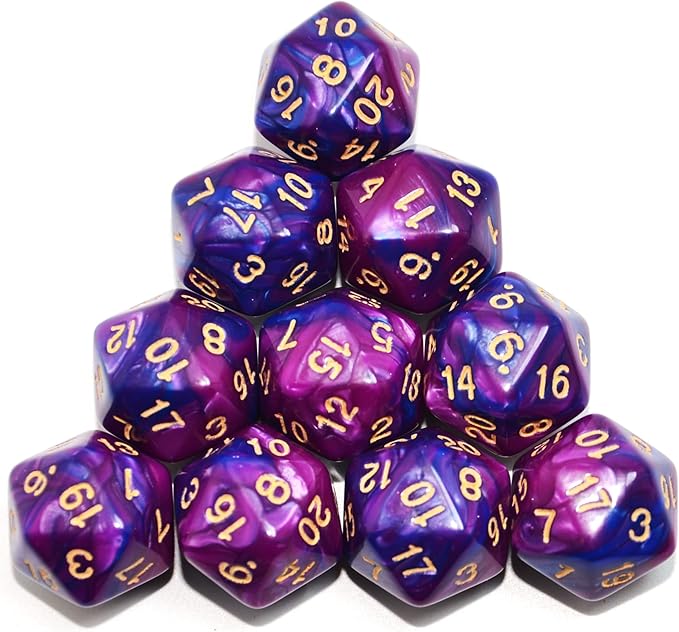 SmartDealsPro 10-Pack 20 Sided Dice D20 Polyhedral Dice for DND RPG MTG Table Game (Blue-Purple)