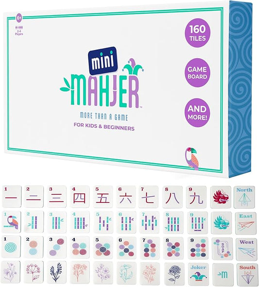 Mahjong for Kids, Beginners & Families | American Mahjong Starter Set, Learn to Play with Tiles, Racks Game Board, & Guide - Educational STEM Gift for Ages 6+