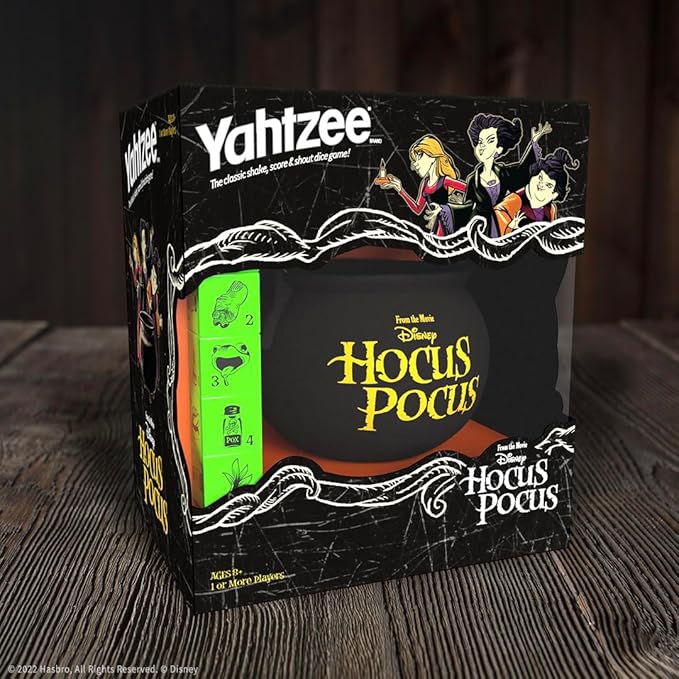 USAOPOLY YAHTZEE: Disney Hocus Pocus | Collectible Witch~'s Caldron Dice Cup Classic Family Game Based on Film Great for Night Officially-Licensed & Merchandise, Black