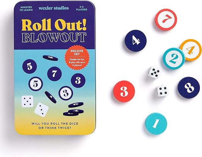 Galison Wexler Studios Roll Out! Blowout – Fun Dice and Checker Game for Adults and Kids Perfect for Travel and Family Game Night, 2-4 Players