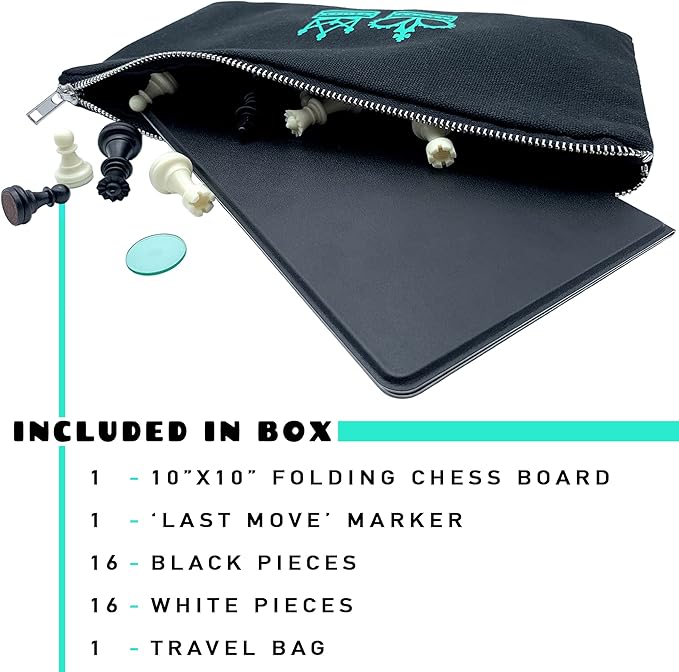 Madeful Travel Chess Set - 10x10 Inch Mini Chess Set with Staunton Pieces and Canvas Travel Bag - Strategy Board Game - Magnetic Chess Set for Kids - Travel Games