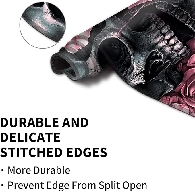 for MTG Playmat for Trading Card Games, Non-Slip Rubber Smooth Surface with Stitched Edges, Durable Desk Pad for Card Games, Custom Anime Playmat, Pink Rose Skull