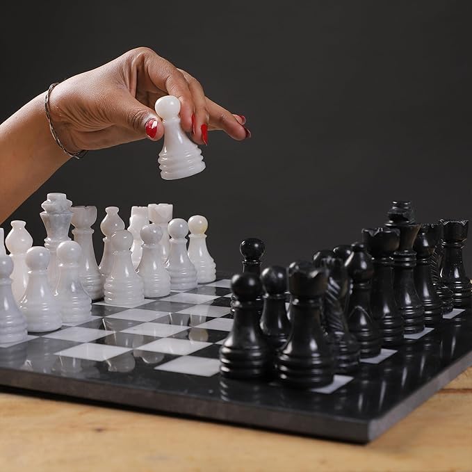 15 Inch Luxury Chess Set Classic Chess Boards for Adults with Handcrafted Stone Board & Marble Chess Pieces Ideal for Home Decor (Black & White)