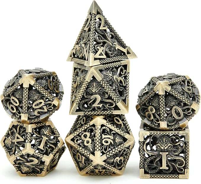 Hollow Metal DND Game Dice Dark Blue 7Pcs Set for Dungeons and Dragons RPG MTG Table Games D&D Pathfinder Shadowrun and Math Teaching