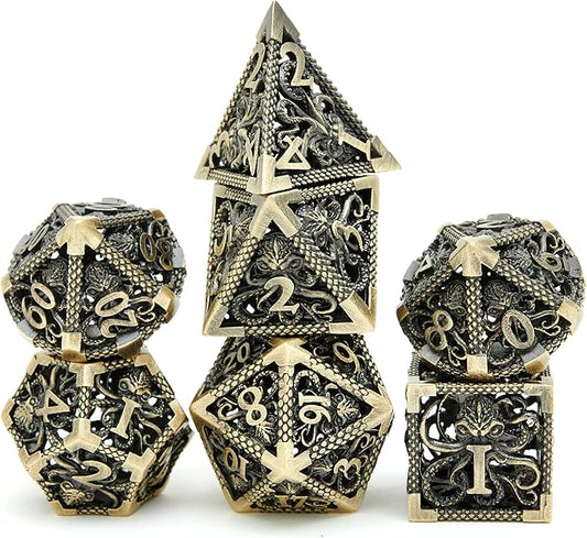 Hollow Metal DND Game Dice Dark Blue 7Pcs Set for Dungeons and Dragons RPG MTG Table Games D&D Pathfinder Shadowrun and Math Teaching