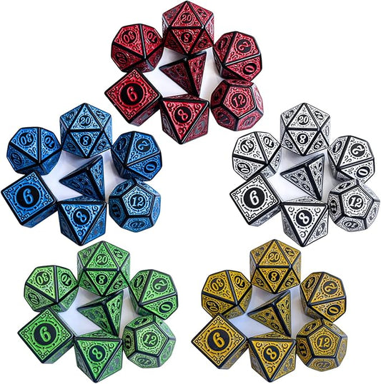 35Pieces DND Dice Set| Carving Dice Polyhedral Dice Set for Board Game